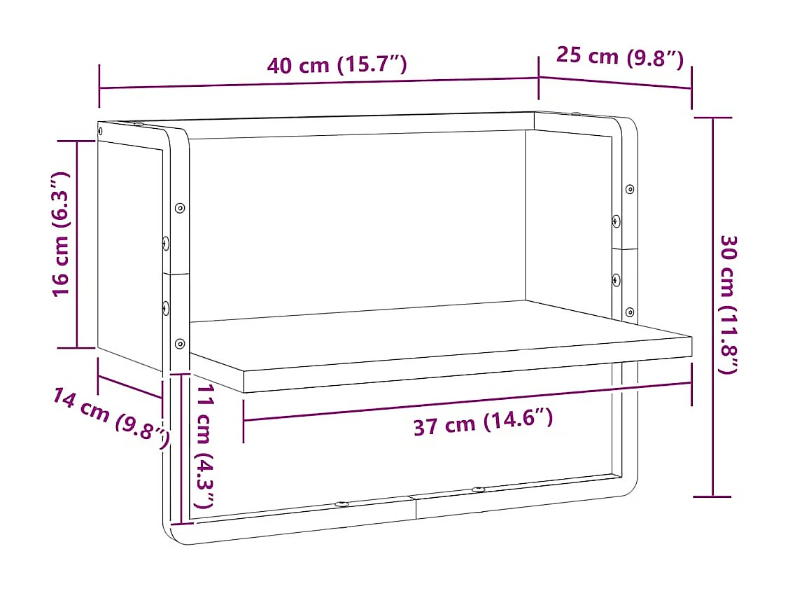 Prateleira de parede com barra 40x25x30 cm preto