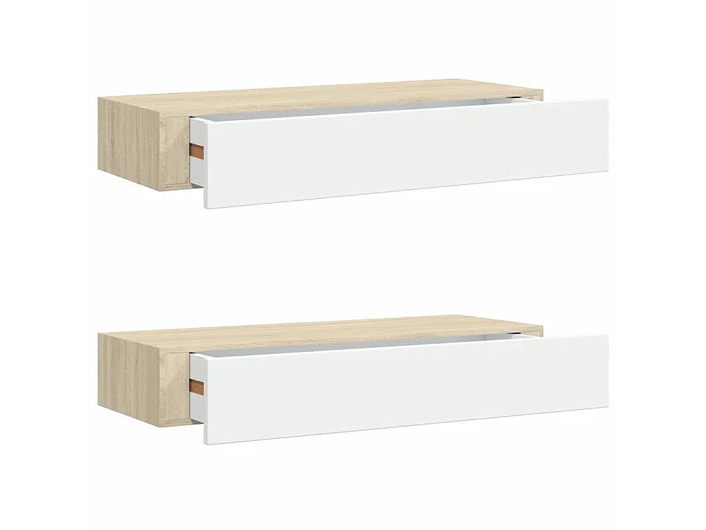 Étagères murales à tiroirs 2 pièces Chêne et blanc 60 x 23,5 x 10 cm MDF