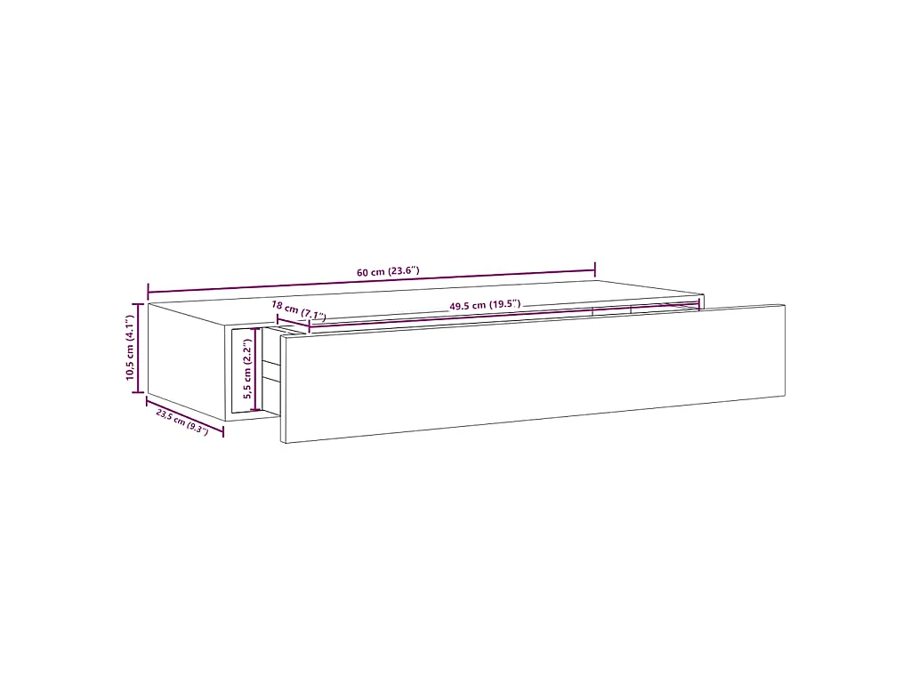 Étagères murales à tiroirs 2 pièces Chêne et blanc 60 x 23,5 x 10 cm MDF