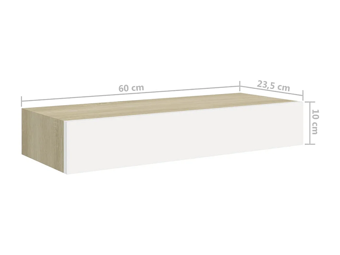 Étagères murales à tiroirs 2 pièces Chêne et blanc 60 x 23,5 x 10 cm MDF