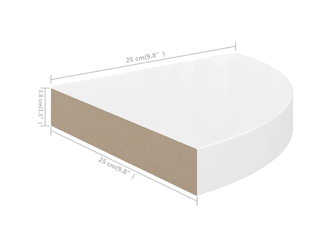 Eck-Schweberegale 2 Stk. Hochglanz-Weiß 25x25x3,8 cm MDF