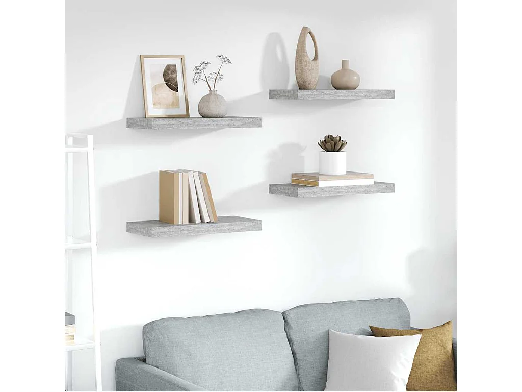 Étagères murales flottantes 4 pcs gris béton 50x23x3,8 cm MDF
