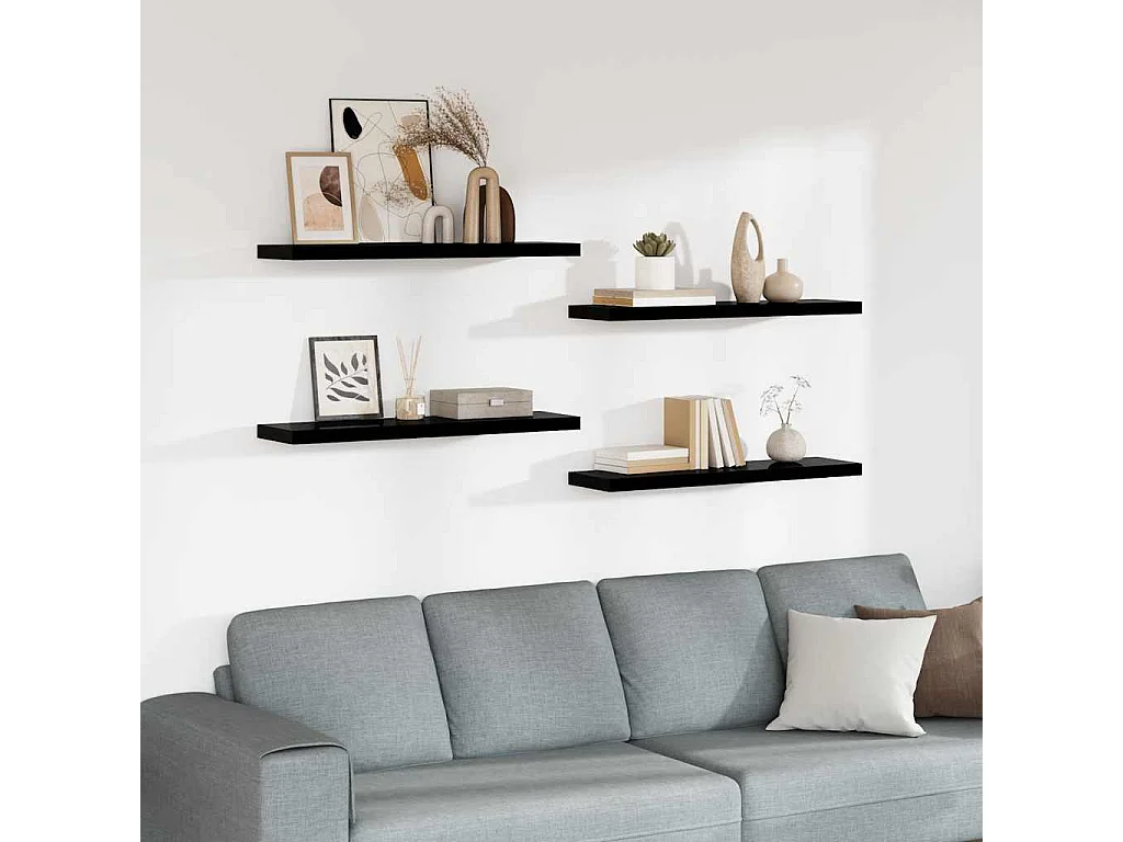 Étagère murale flottante 4 pcs Noir brillant 90x23,5x3,8 cm MDF