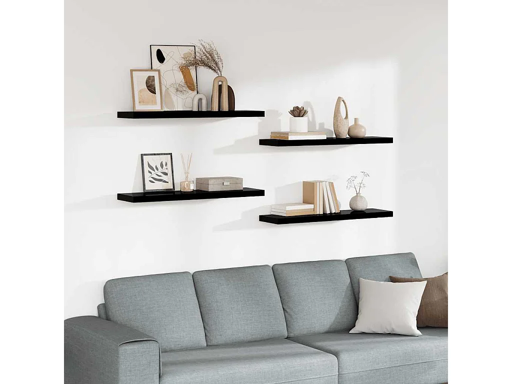 Étagère murale flottante 4 pcs Noir brillant 90x23,5x3,8 cm MDF