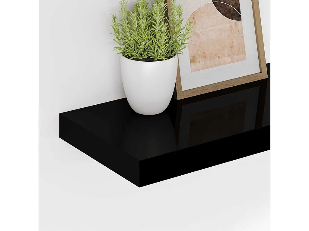 Étagère murale flottante 4 pcs Noir brillant 90x23,5x3,8 cm MDF