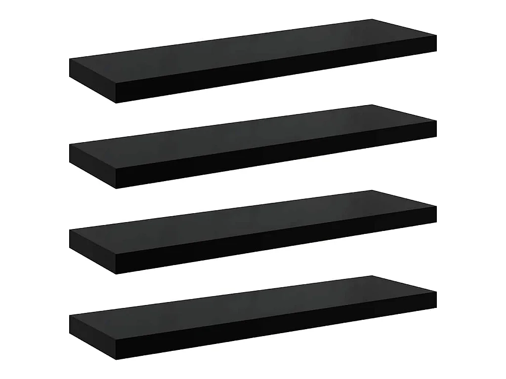 Étagère murale flottante 4 pcs Noir brillant 90x23,5x3,8 cm MDF