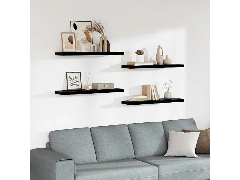 Étagère murale flottante 4 pcs Noir brillant 90x23,5x3,8 cm MDF
