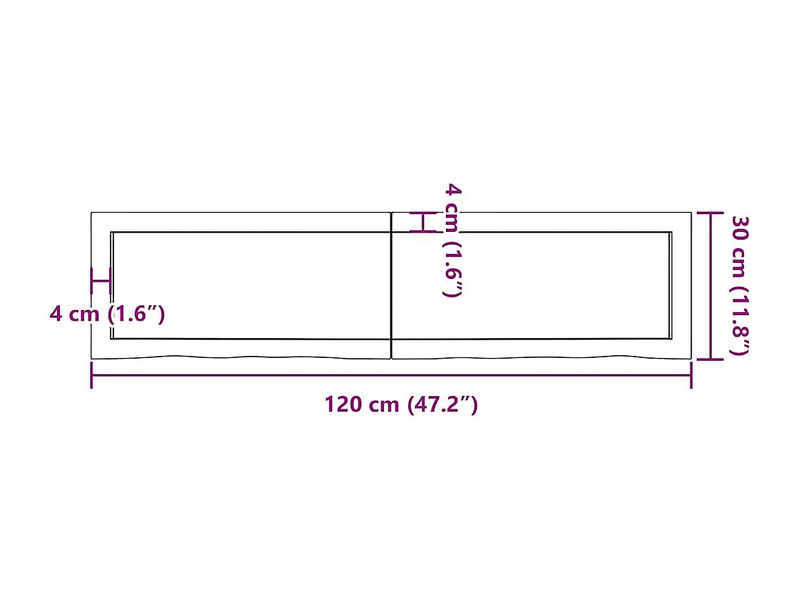 Ripiano Muro Marrone 120x30x(2-4) cm Massello Rovere Trattato