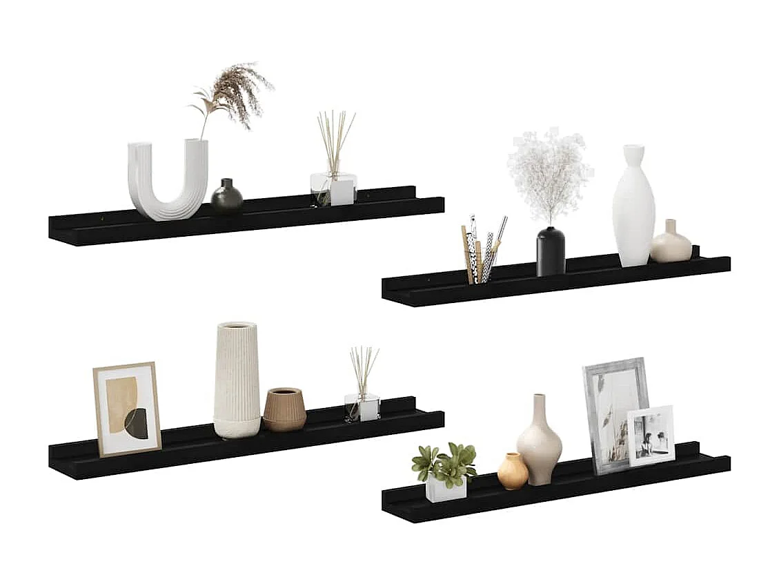 Étagères murales 4 pcs Noir 60x9x3 cm
