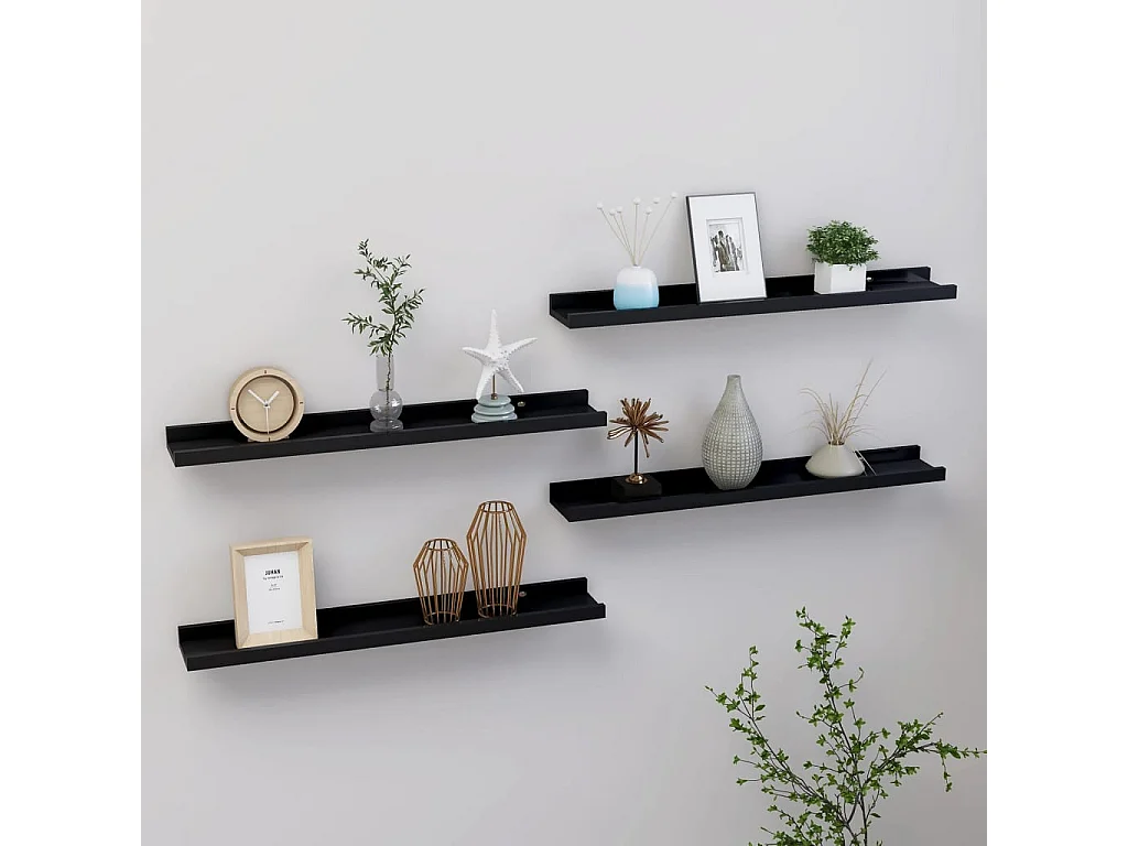 Wandschappen 4 st 60x9x3 cm zwart