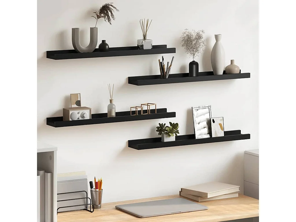 Wandschappen 4 st 60x9x3 cm zwart