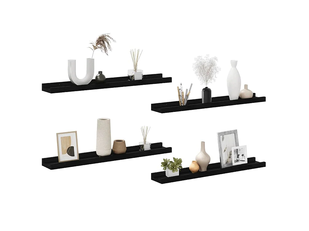 Wandregale 4 Stk. Schwarz 60x9x3 cm