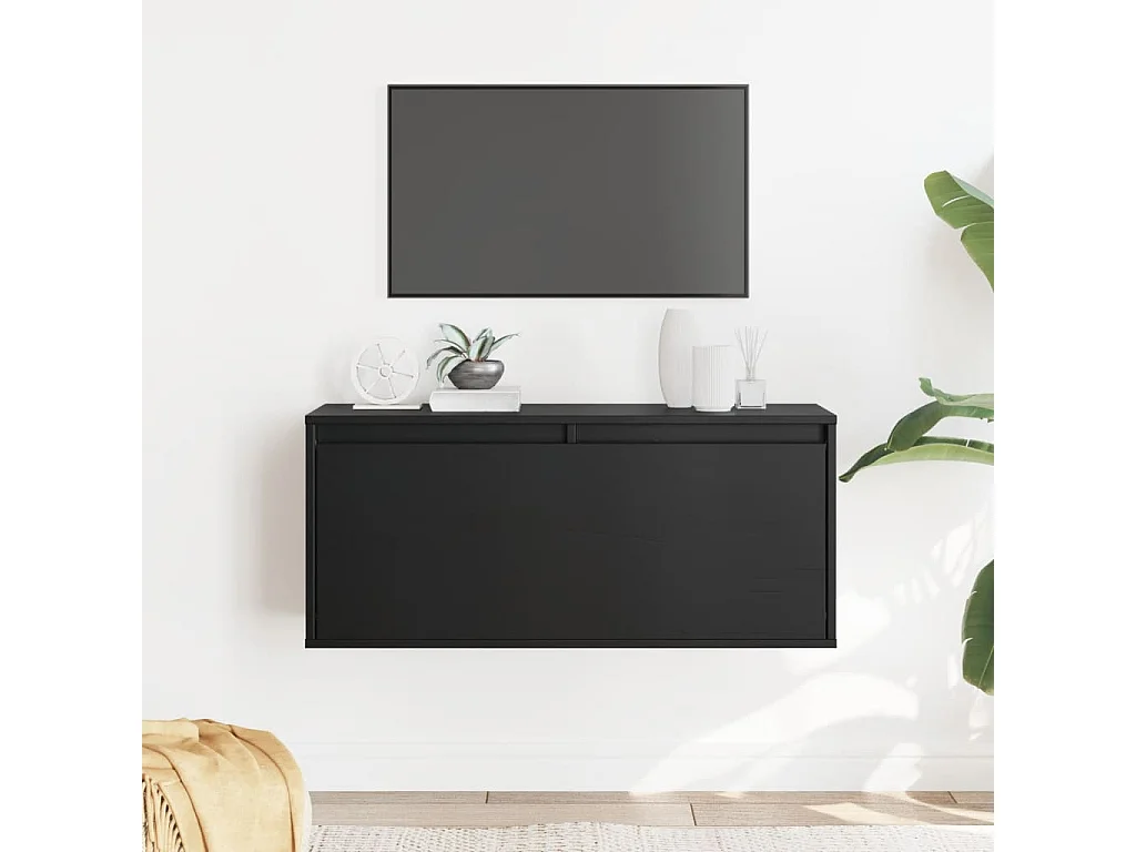 Wandschrank Schwarz 80x30x35 cm Massivholz Kiefer