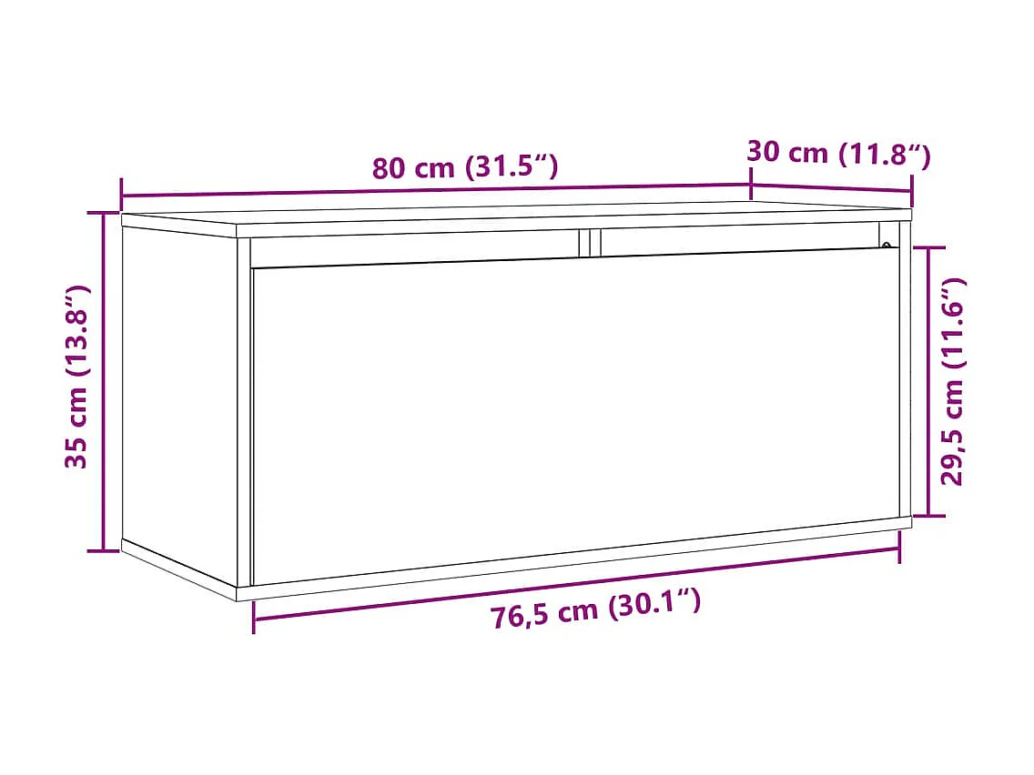 Wandschrank Schwarz 80x30x35 cm Massivholz Kiefer