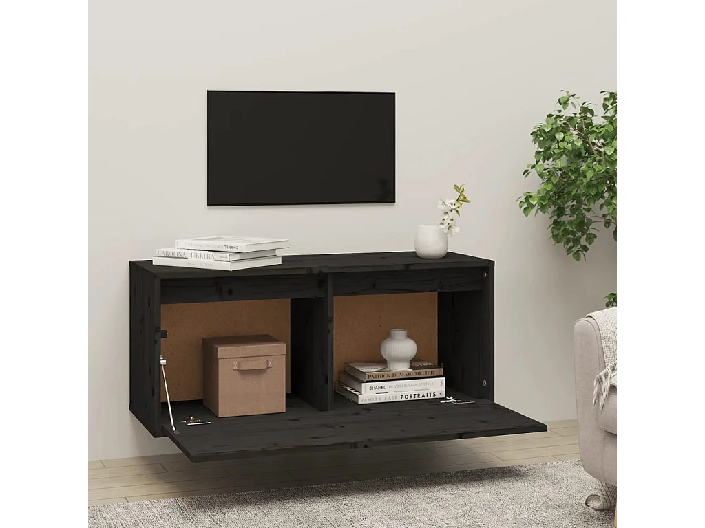 Wandschrank Schwarz 80x30x35 cm Massivholz Kiefer