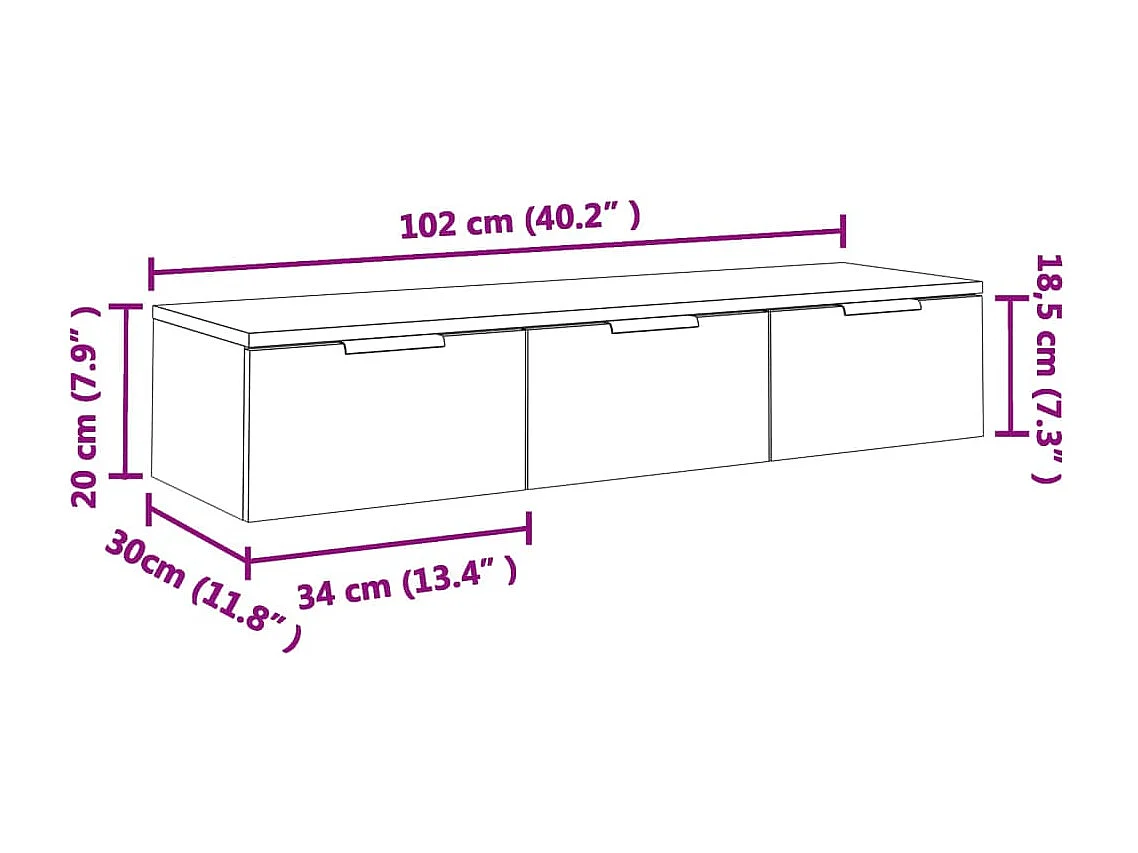 Wandkast 102x30x20 cm bewerkt hout grijs sonoma eikenkleurig