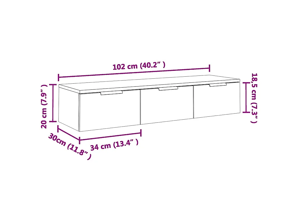 Wandkast 102x30x20 cm bewerkt hout grijs sonoma eikenkleurig