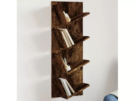 Kauf Unique Wand-Bücherregal mit 4 Fächern Räuchereiche 33x16x90 cm