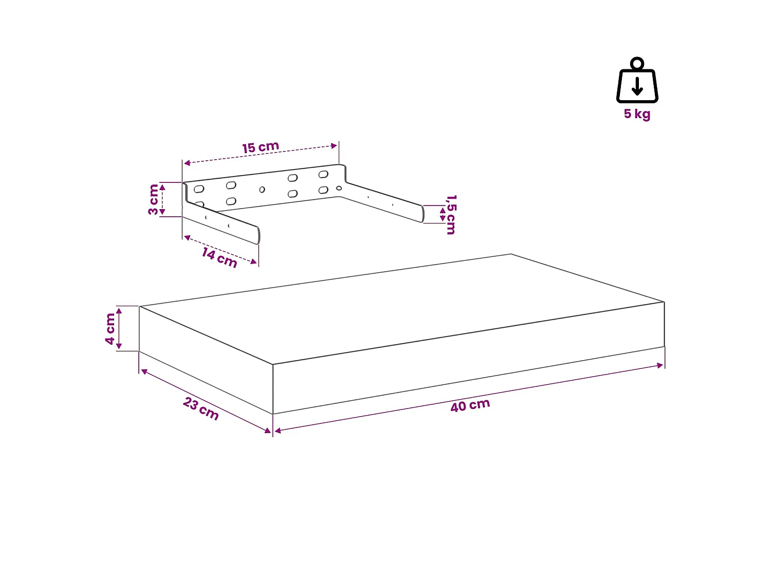 Scaffale a Parete Nero 40x23,5x3,8 cm in MDF