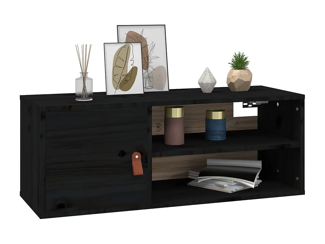 Pensili 2 pz Neri 80x30x30 cm in Legno Massello di Pino