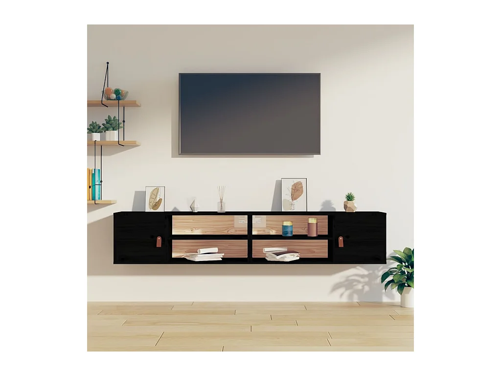 Armoires murales 2 pcs Noir 80x30x30 cm Bois de pin massif