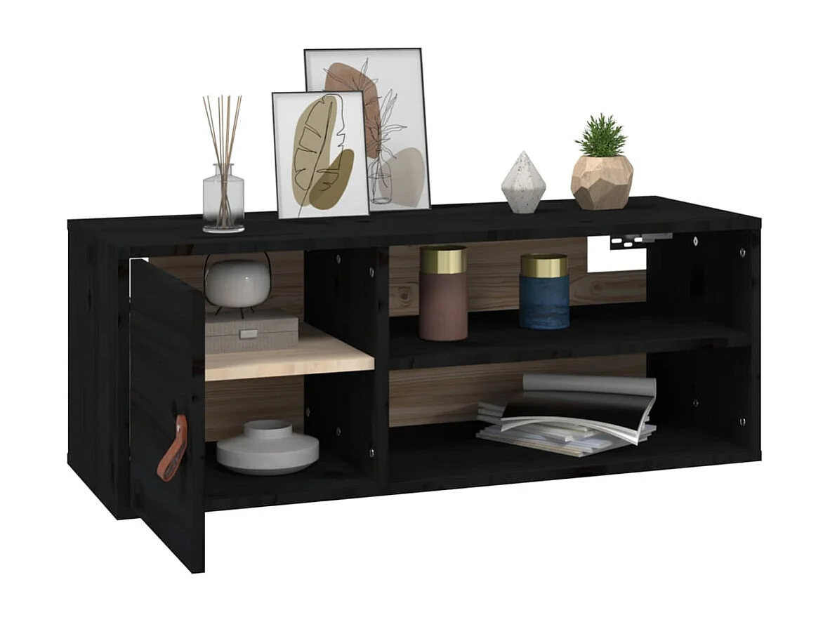Wandkasten 2 st 80x30x30 cm massief grenenhout zwart