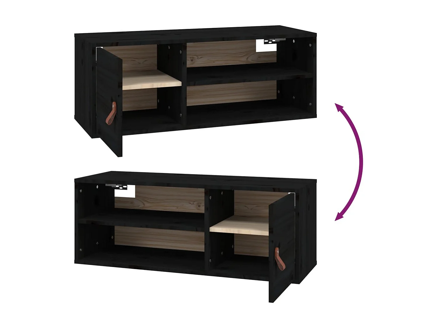 Wandkasten 2 st 80x30x30 cm massief grenenhout zwart