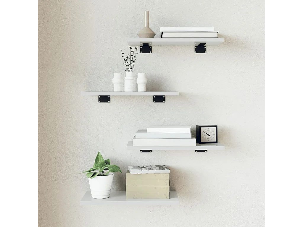 Wandschappen 4 st 40x20x1,5 cm bewerkt hout hoogglans wit
