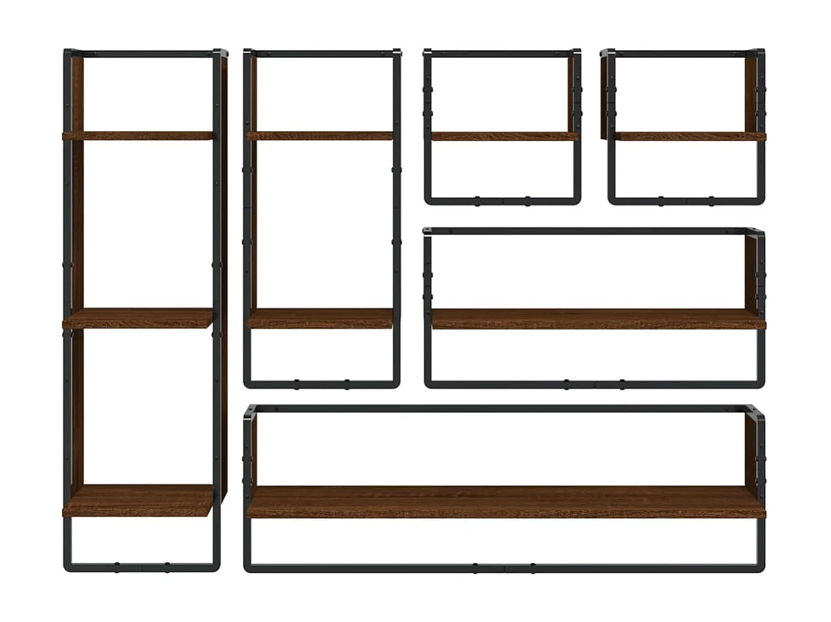 Ensemble d'étagères murales avec barres 6 pcs chêne marron