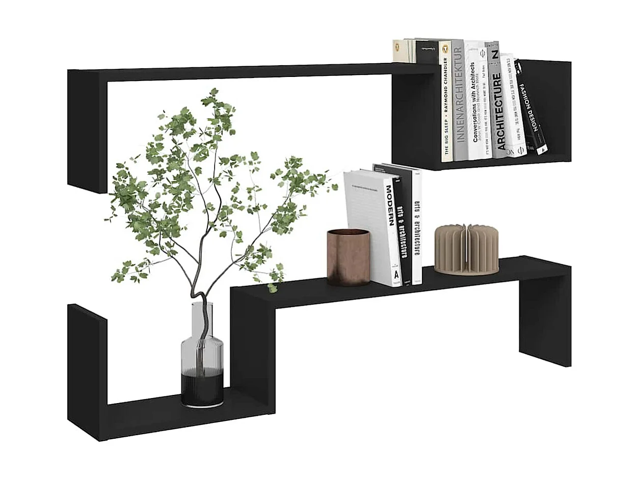 Estantes de pared 2 uds madera contrachapada negro 100x15x20 cm