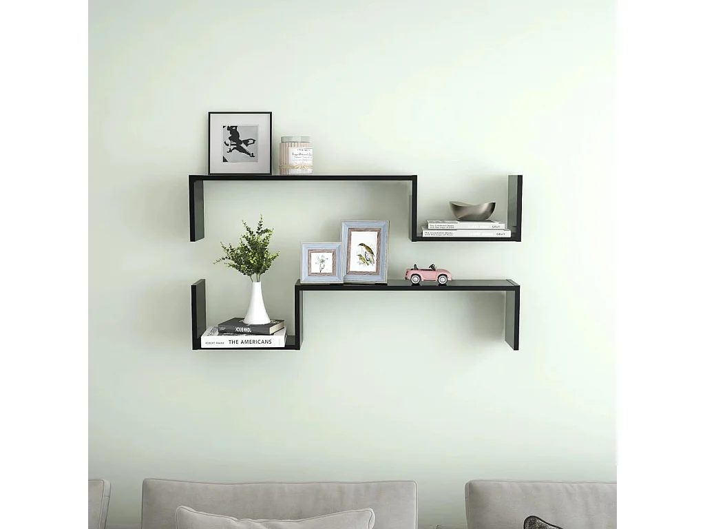 Wandschappen 2 st 100x15x20 cm bewerkt hout zwart