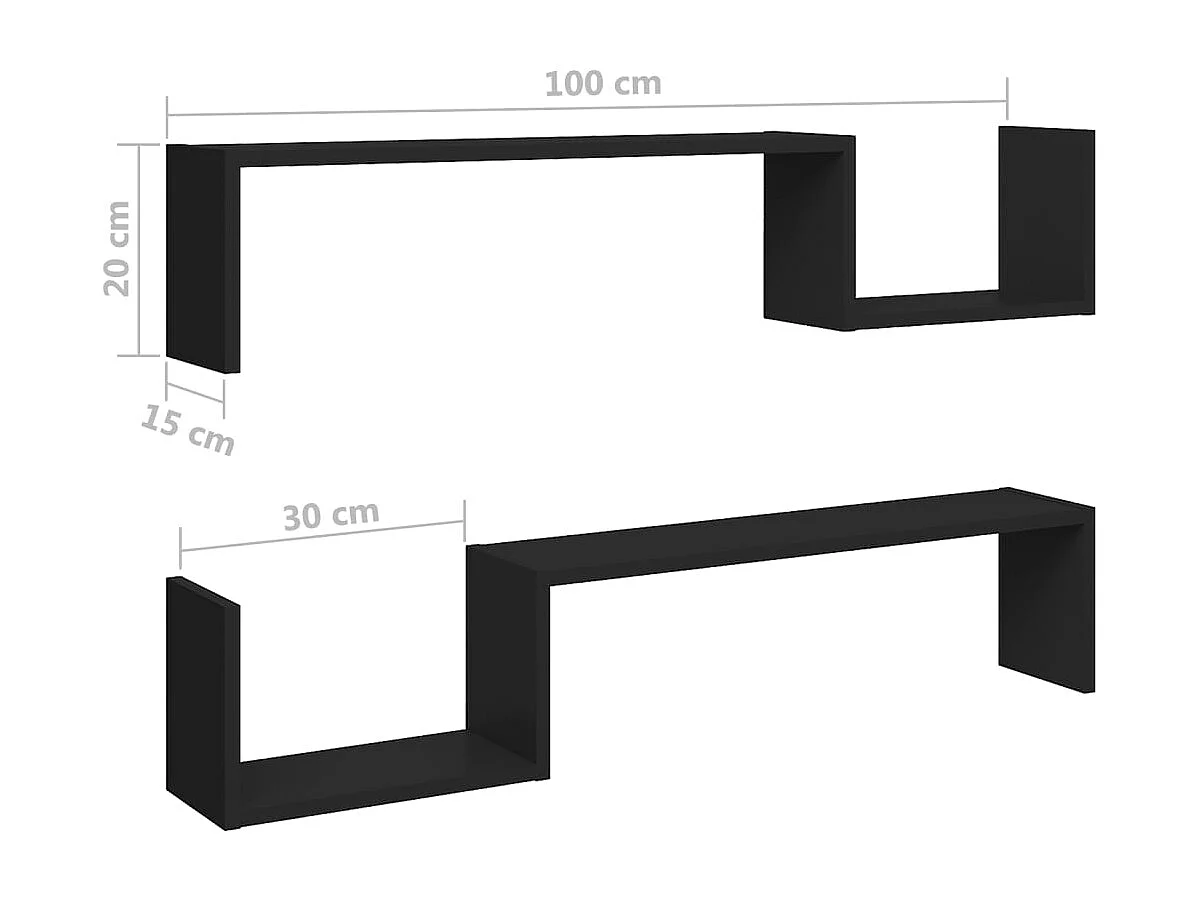 Wandschappen 2 st 100x15x20 cm bewerkt hout zwart