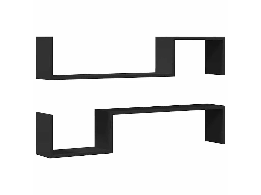 Wandschappen 2 st 100x15x20 cm bewerkt hout zwart