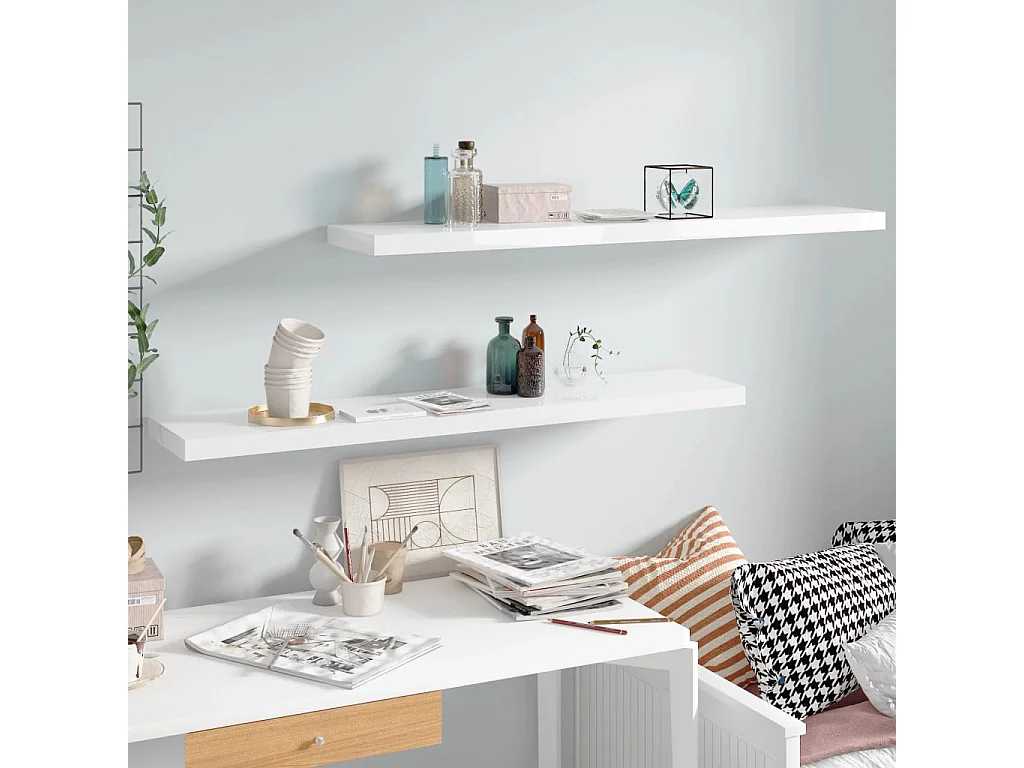 Étagère murale flottante 2pcs Blanc brillant 120x23,5x3,8cm MDF
