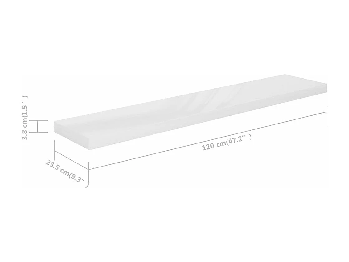 Estante flotante pared 2 uds MDF blanco brillo 120x23,5x3,8 cm