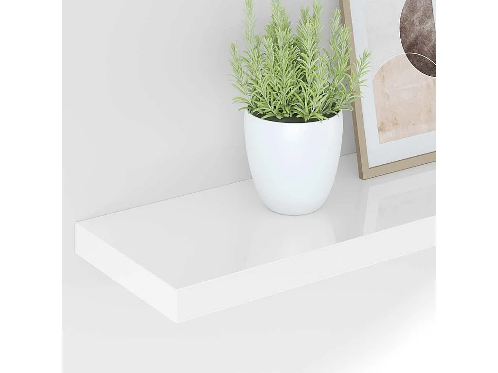 Étagère murale flottante 2pcs Blanc brillant 120x23,5x3,8cm MDF