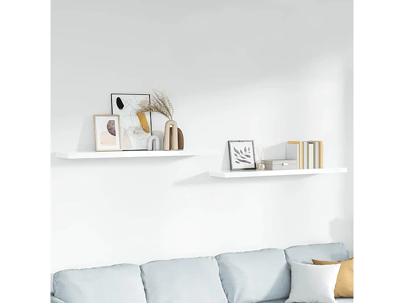 Étagère murale flottante 2pcs Blanc brillant 120x23,5x3,8cm MDF