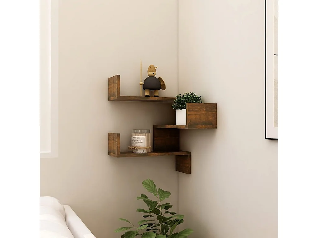 Étagère d'angle murale Chêne fumé 40x40x50 cm Bois d'ingénierie