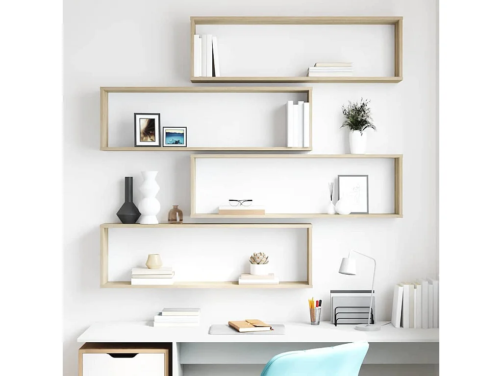 Étagères cube murales 4 pcs chêne sonoma bois d'ingénierie