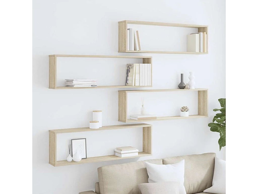 Étagères cube murales 4 pcs chêne sonoma bois d'ingénierie