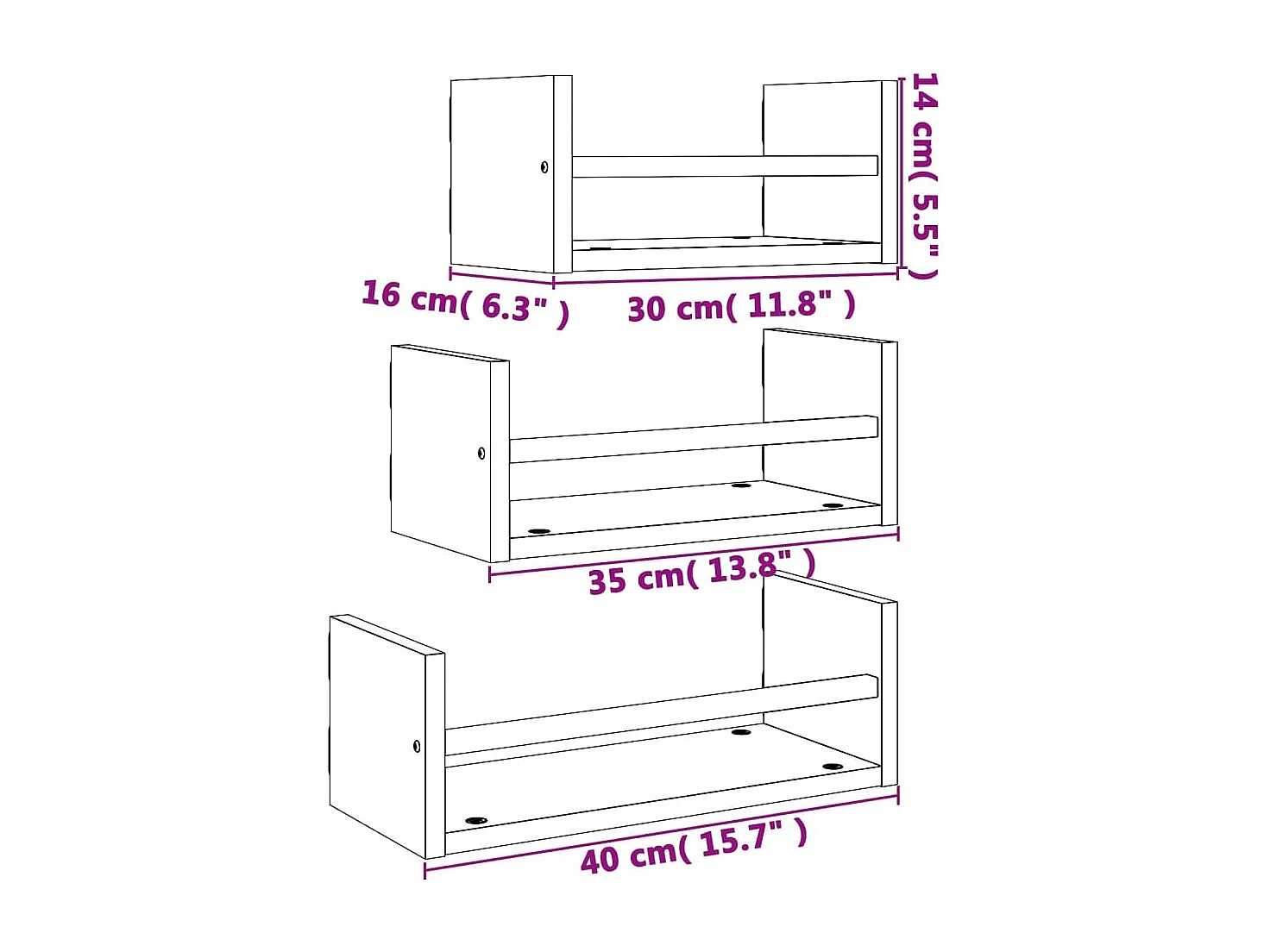 Ensemble d'étagères murales avec barres 3 pcs chêne sonoma