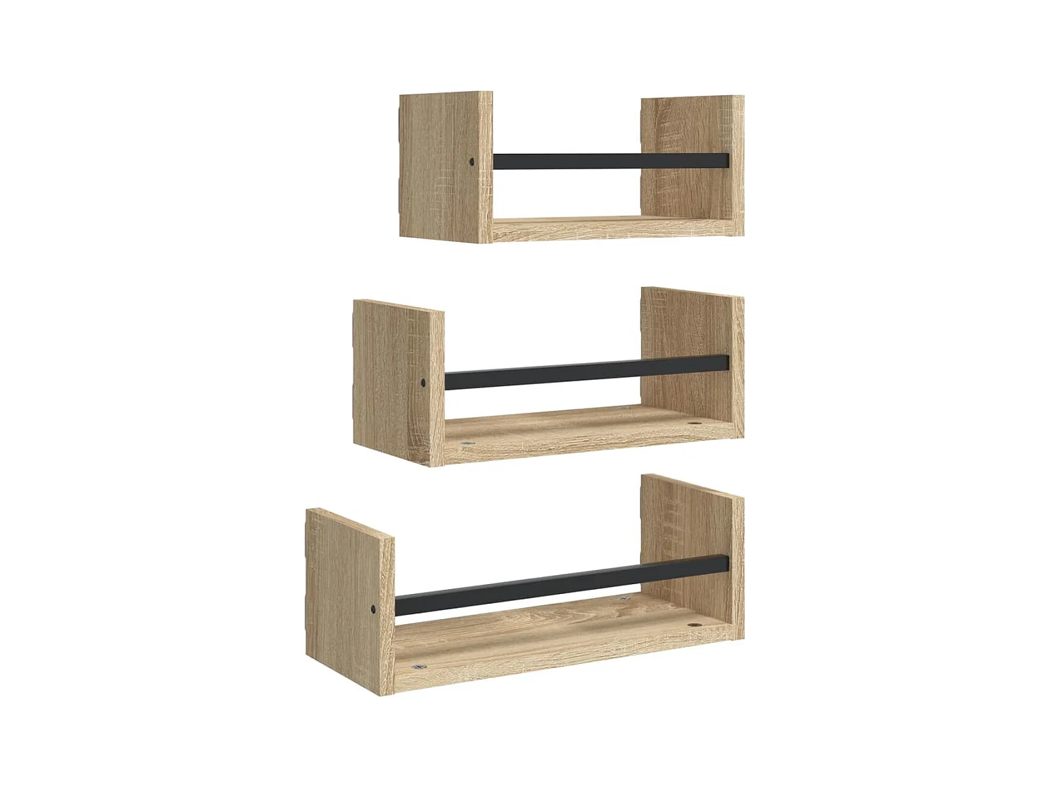 Ensemble d'étagères murales avec barres 3 pcs chêne sonoma