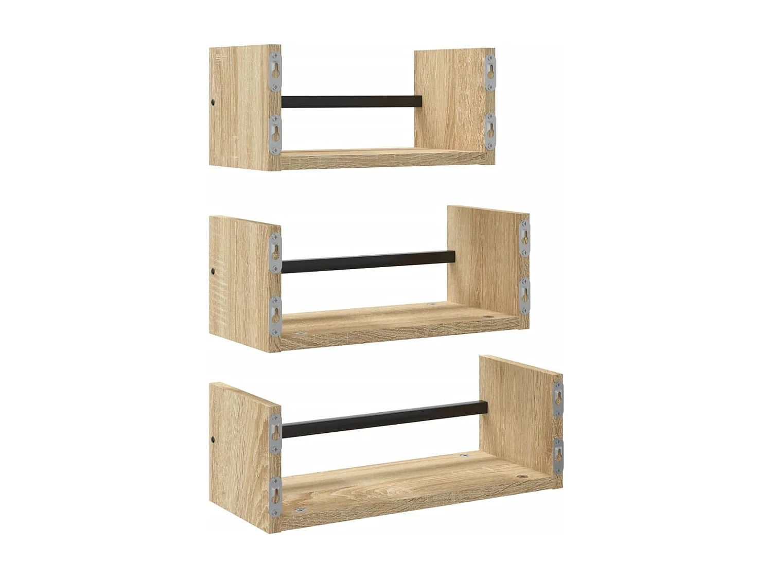 3-teiliges Wandregal-Set mit Stangen Sonoma-Eiche Holzwerkstoff