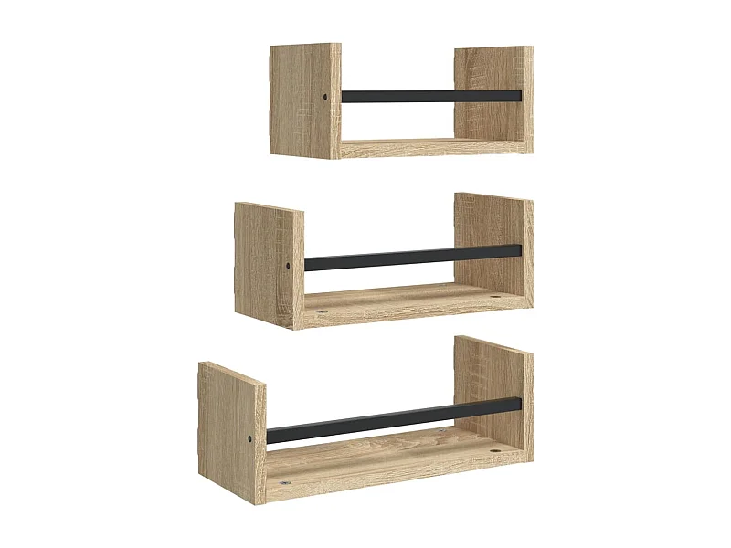 3-teiliges Wandregal-Set mit Stangen Sonoma-Eiche Holzwerkstoff