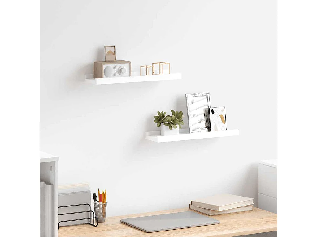 Étagères à rebord pour cadre photo 2 pcs Blanc 40x9x3 cm MDF