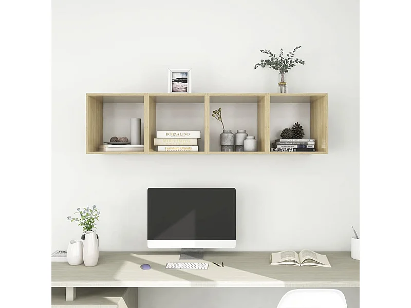 Armoires murales 4 pcs Blanc et chêne Sonoma Bois d’ingénierie