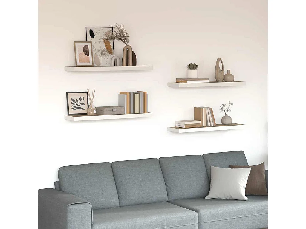 Étagères flottantes 4 pcs Chêne et blanc 90x23,5x3,8 cm MDF