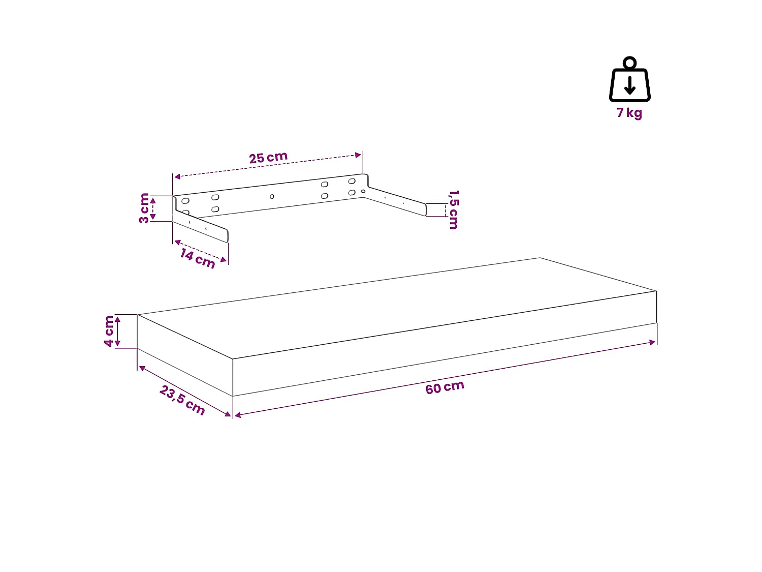 Étagère murale flottante blanc 60x23,5x3,8 cm MDF