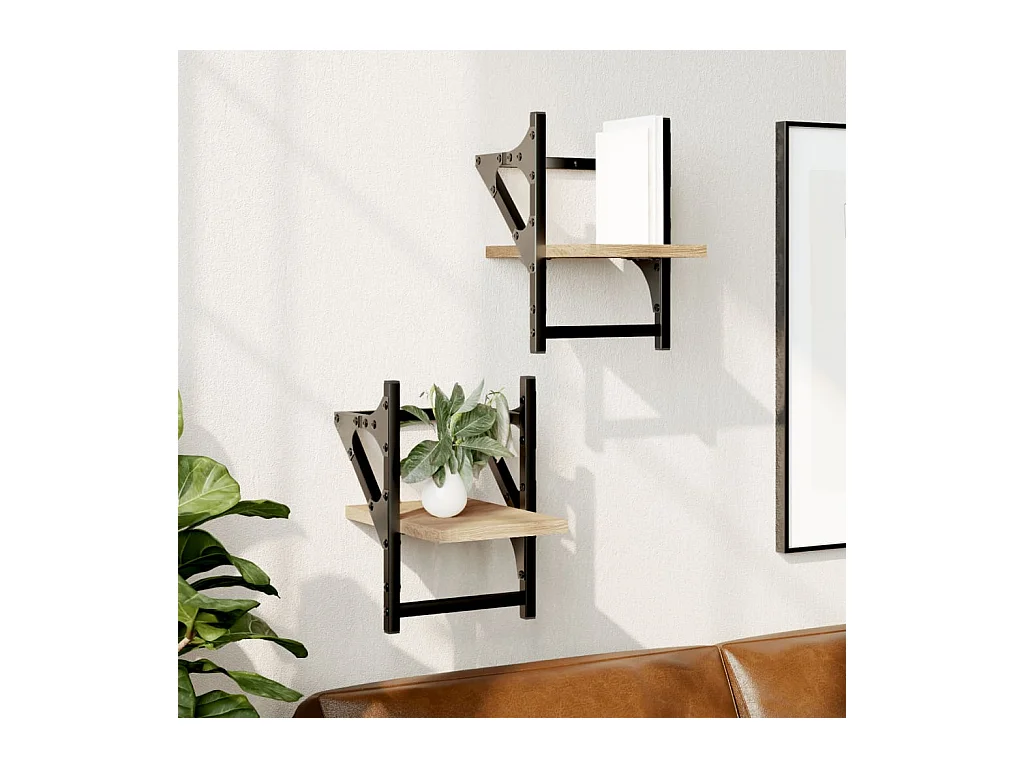 Étagères murales avec barres 2 pcs chêne sonoma 20x25x30 cm