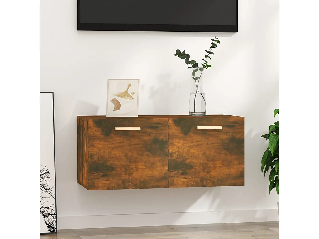 Wandkast 80x35x36,5 cm bewerkt hout gerookt eikenkleurig